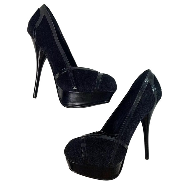 Shiekh Womens Size 8 Black Faux Fur 8" Stiletto High Heel Shoes Round Toe NWOB - Picture 2 of 12